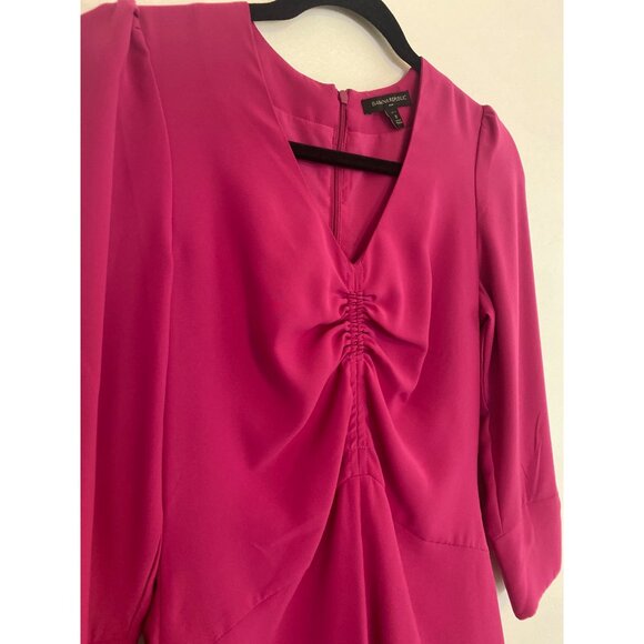 Banana Republic Petite Magenta Ruched Front 3/4 Sleeve Dress Size 0 - Picture 4 of 6